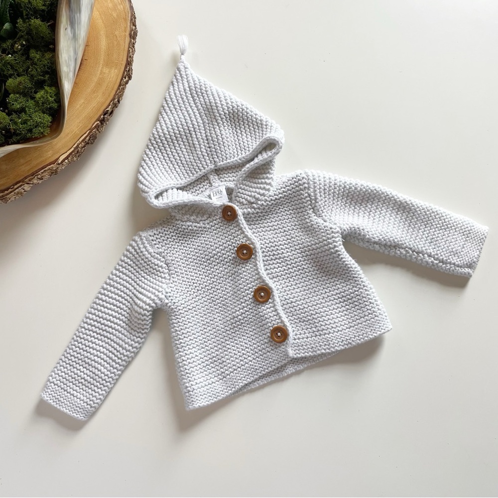 Nordstrom Baby Grey Knit Hooded Cardigan Jacket | 3-6m